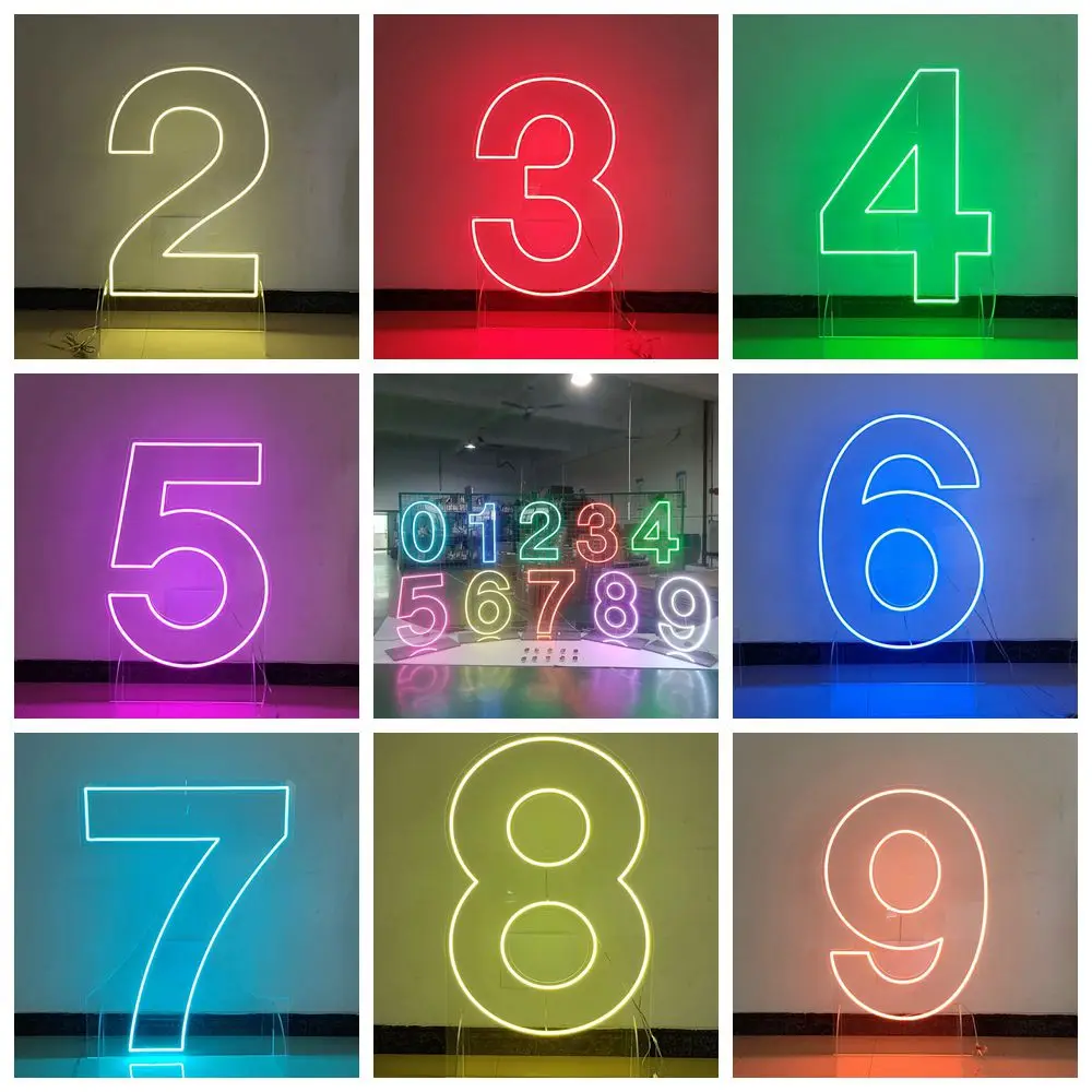 Letreros de neón con números de pie, lámparas de letras Led personalizadas de 1 pie, 2 pies y 3 pies, decoración para eventos, fiesta de cumpleaños, decoración para sala de estar, número de neón de 0 a 9