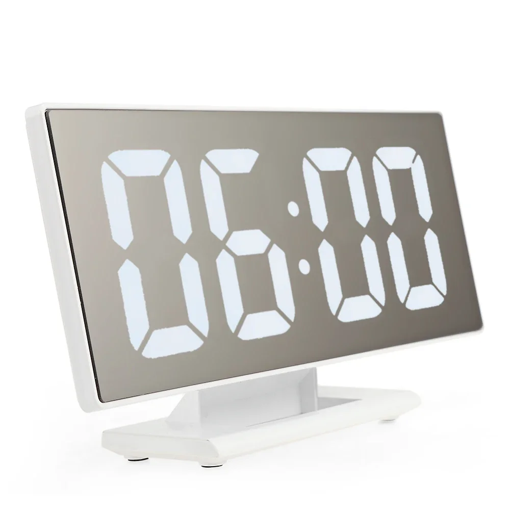 Alarm Clock With Large LED Display Digital Mirror Surface USB Charging Port For Bedroom Snooze Digital Clock Home Decoration