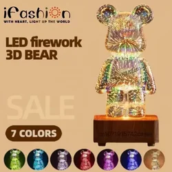 3D Fireworks Bear Night Light Projection Colorful USB Atmosphere Dimming Living Decorative Decor Room 3D Glass Fireworks Bedroom