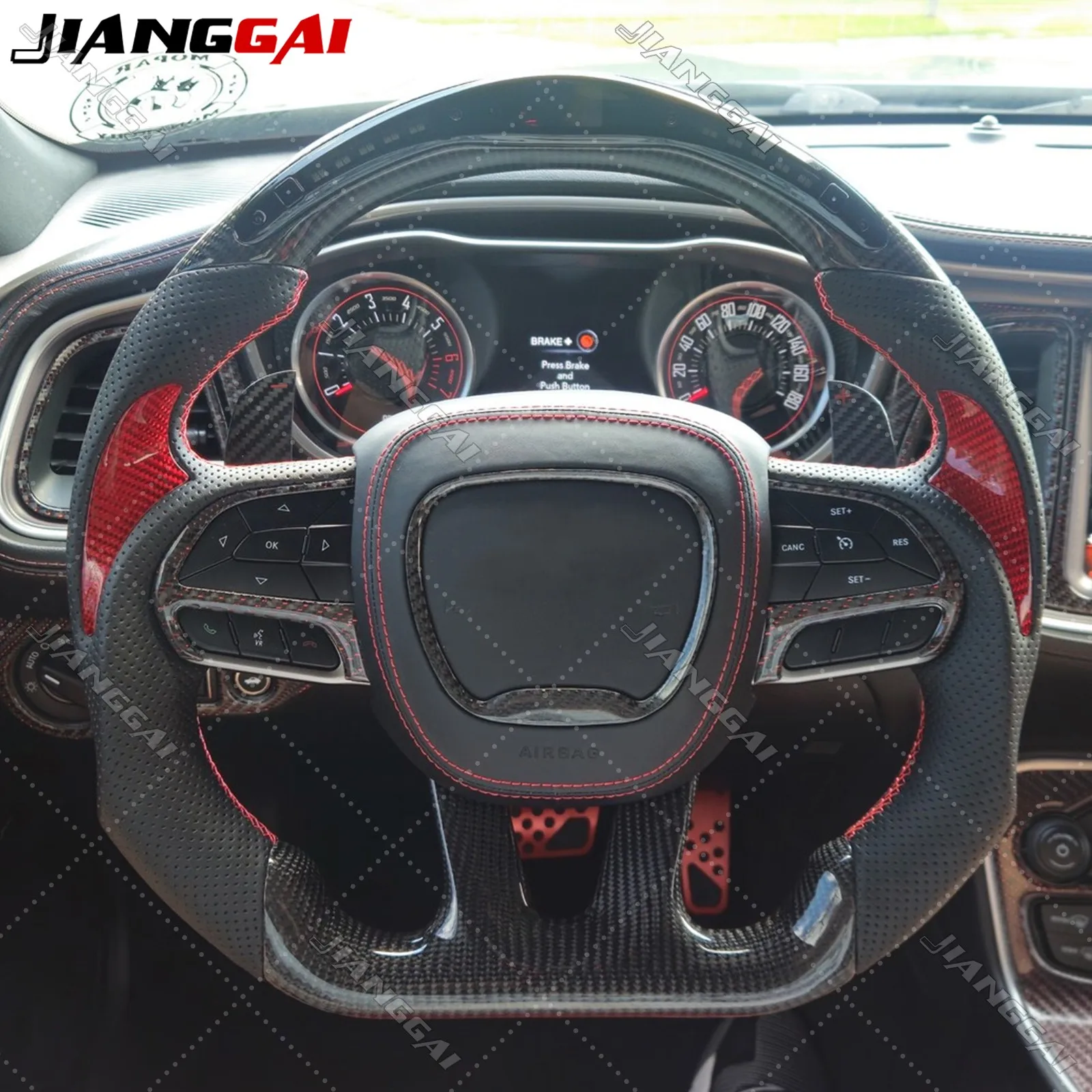 

Для Dodge Charger Challenger SRT Hellcat 2015-2020 светодиодный руль из углеродного волокна с красной карбоновой нашивкой автомобильные аксессуары