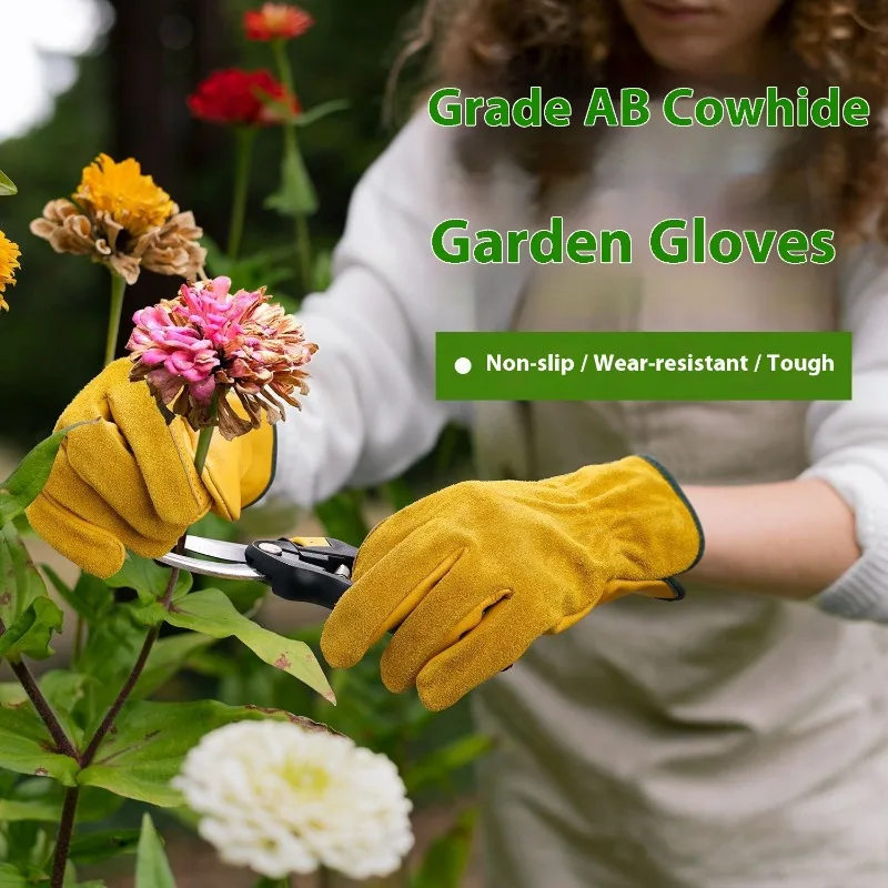 

Heavy Duty Leather Gardening Gloves Puncture Proof Thorns Protection Rose Pruning Durable Cowhide Gloves Breathable Work Gloves