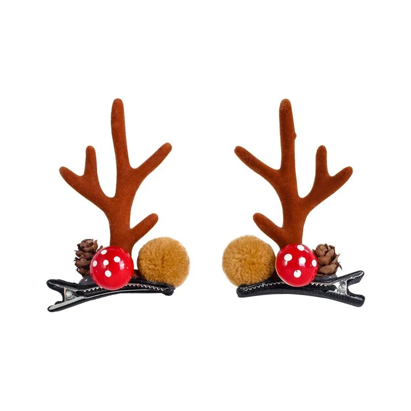 1 Pair Christmas Hair Clips Cartoon Plush Elk Ear Hairpins Santa Snowman Barrette For Kids Women Cosplay Headwear Xmas New Year