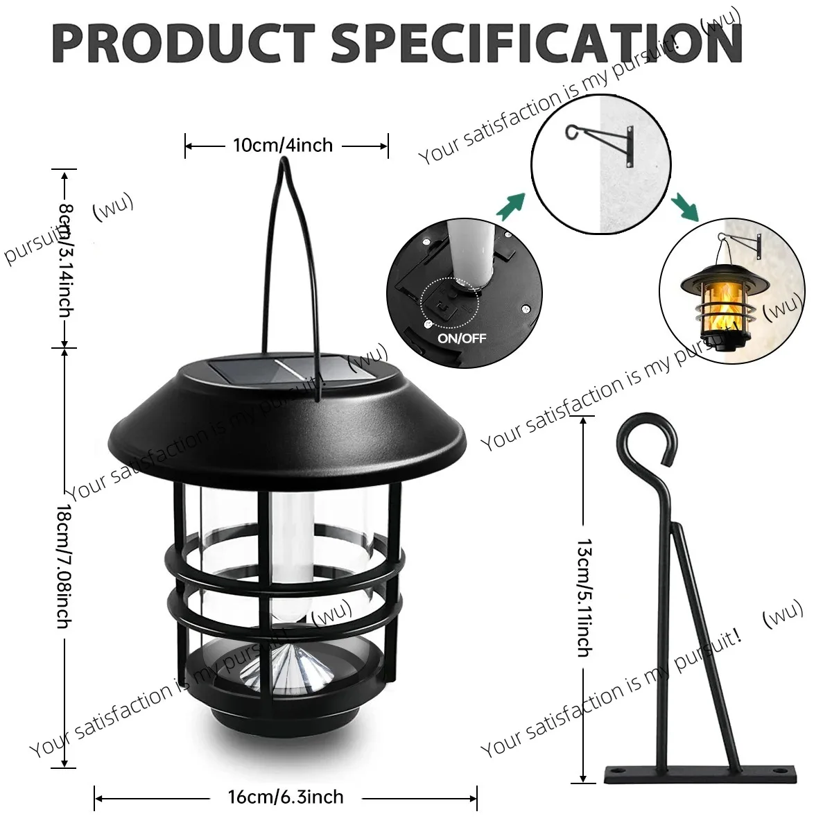 1pcs Solar Hanging Lantern Outdoor Flickering Flames Waterproof Heavy Glass Stainless Solar Outdoor Light for Wall Fence Patio