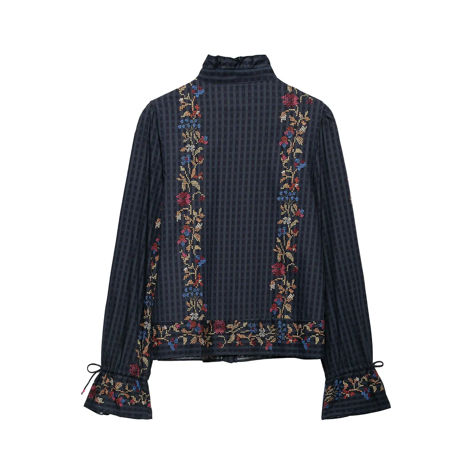 Fall New Women Long Sleeve Stand Collar Print Layered Decor Shirt