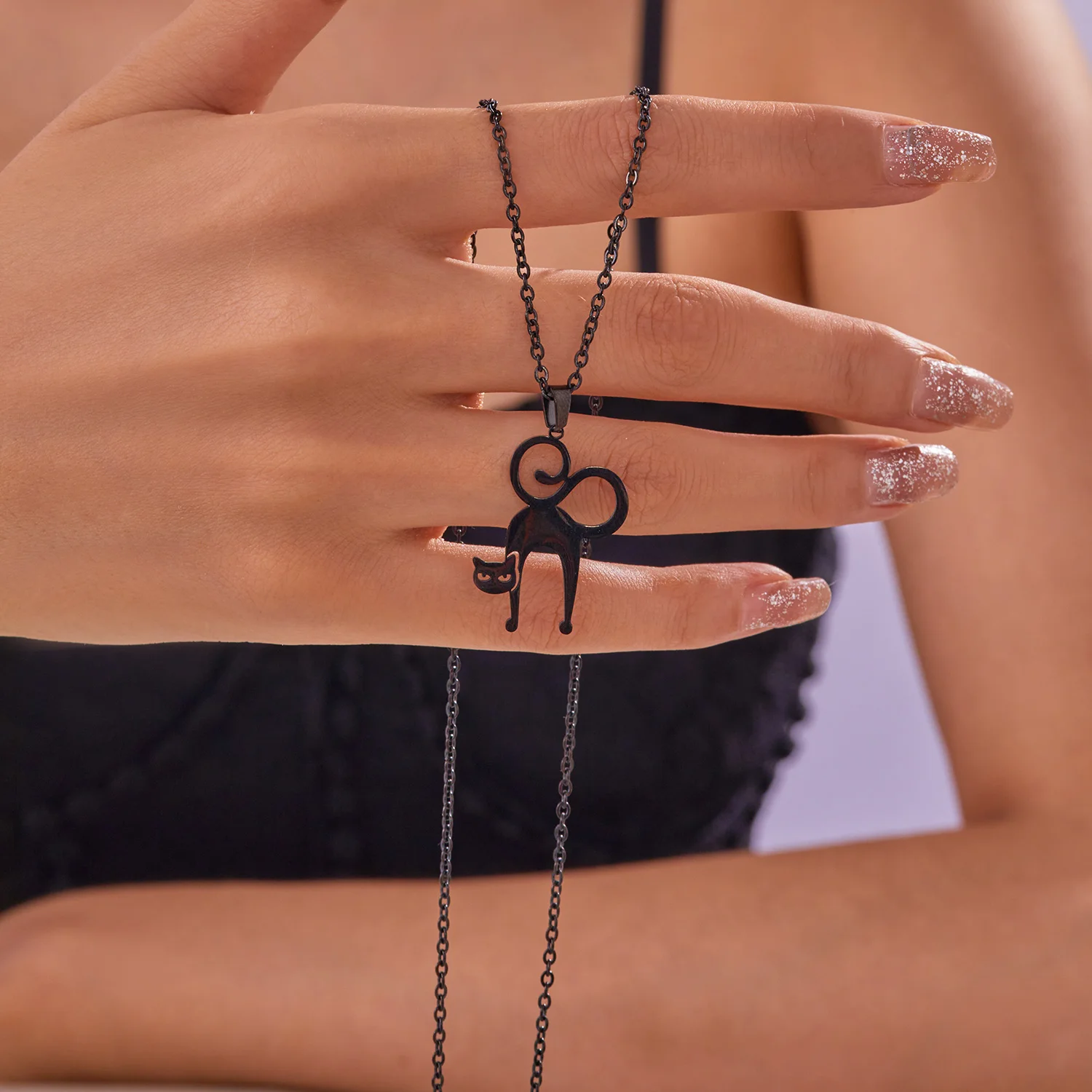 Mode Edelstahl Halloween Anhänger Halskette für Frauen Männer schwarze Katze Geist Spinne Kürbis Halskette Freundschaft Schmuck Geschenk – Detail 32