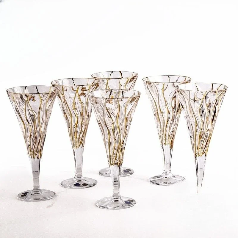 Gold cup set, wine set, foreign wine cup, household red wine glass, crystal glass.