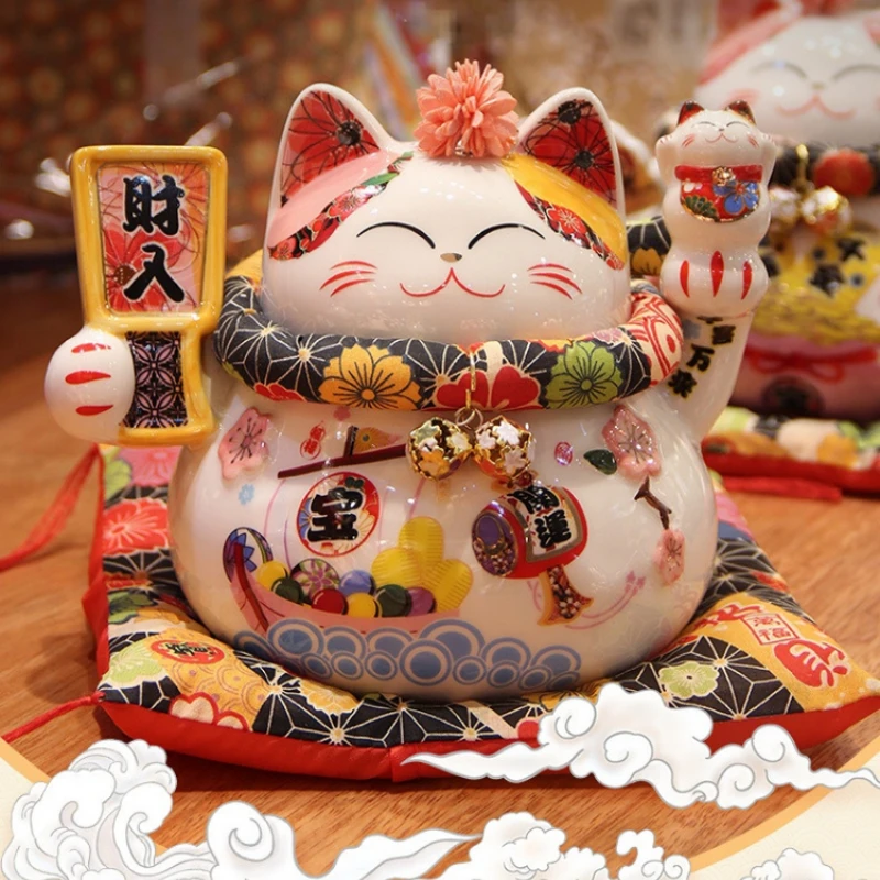 

Cherry Blossom Lucky Cat Creative Gift Store Money Jar Display Crafts Ceramic Lucky Cat Store Money Jar Home Decoration