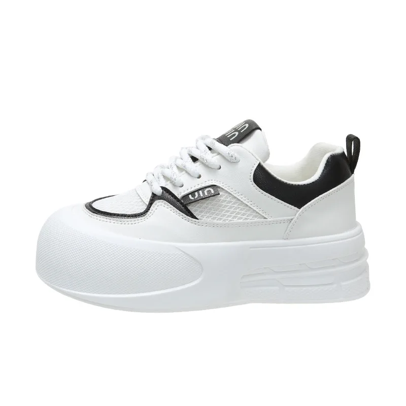 Witte damesschoenen Mesh ademende studentensportschoenen Dikke bodem Lichtgewicht vrijetijdsschoenen