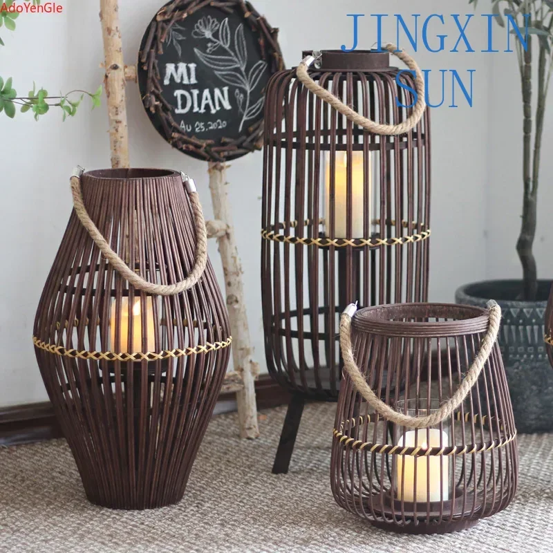 Holz Bambus Laterne Kerzenhalter Luxus Garten Nordic Vogelkäfig Hängende Kerzenständer Halter Hochzeit Party Decor Mittelstücke