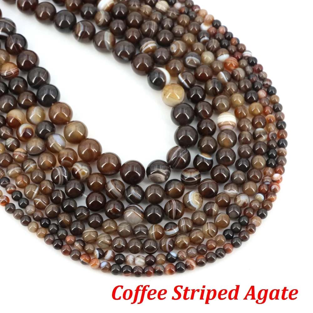1 Strang natürliche kaffee gestreifte Achatperlen 4/6/8/10 mm runde Edelsteinperle für DIY Armband Charms Schmuckherstellung Perlen Großhandel – Detail 11