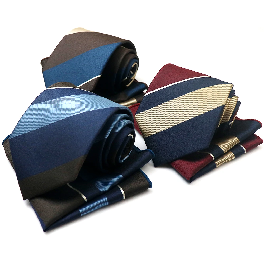 3 Colors Striped Neckties For Men Polyester Navy Brown Bowties Casual Trendy Handkerchief Wedding Party Suit Accessories Cravat