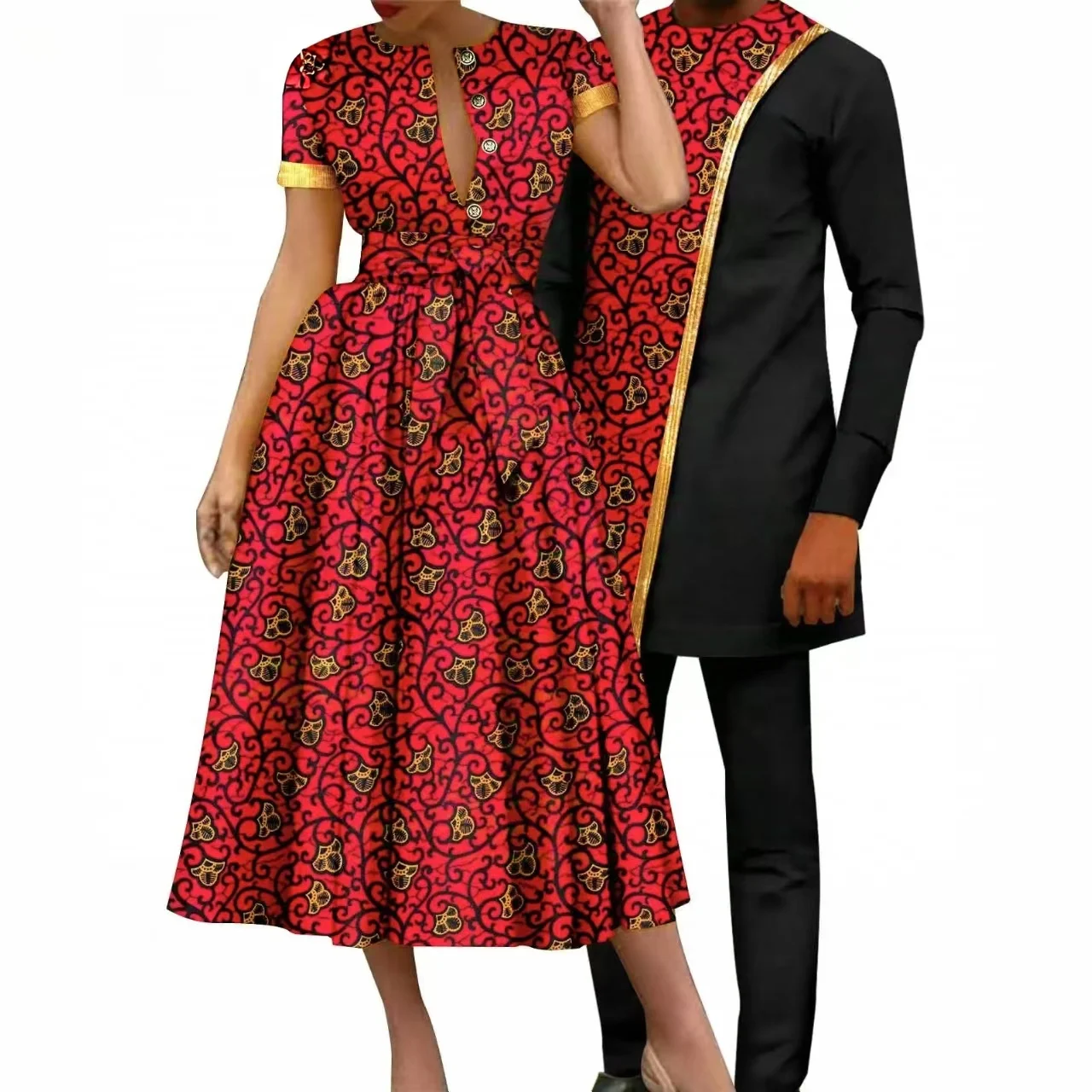 Sale! African Couple Matching Clothes Dashiki Sexy Women Print Long Dresses Bazin Riche Men Outfits 2 Pieces Sets Party Wear