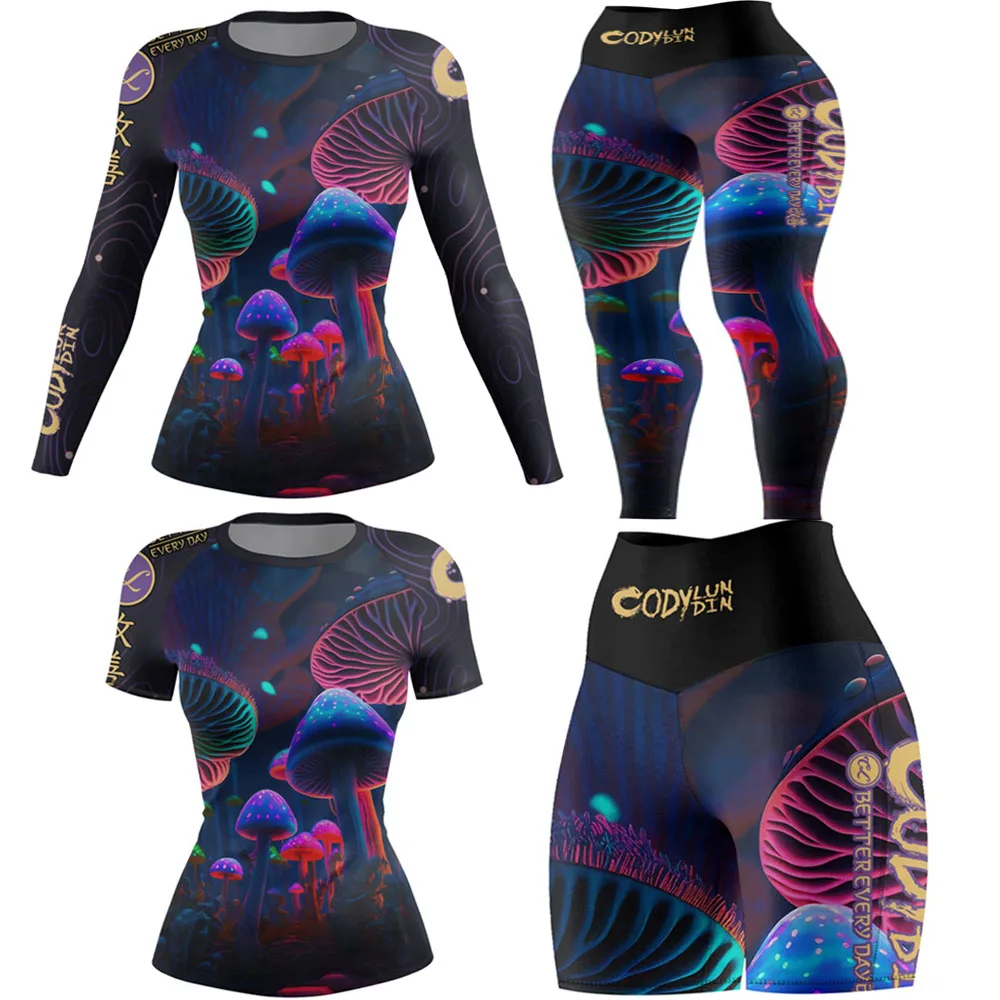 New Bjj Jiu Jitsu Rashguard T-Shirt+Pant 4PCS/set Women Muay Thai MMA Shorts Wrestling Boxing Jerseys Rash Guard Sport Clothing