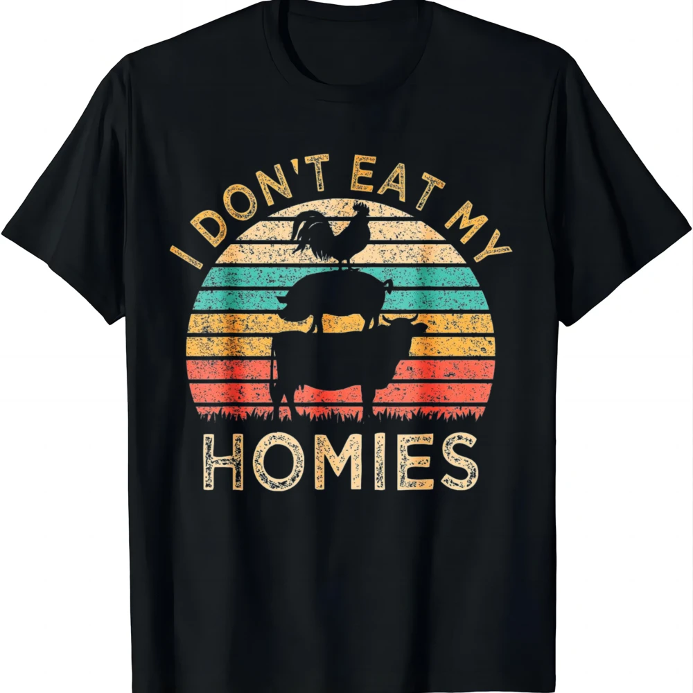 Vegetarian I Don't Eat My Homies Funny Vegan Retro T-Shirt Unisex Summer Streetwear Tops Graphic T Shirts Camiseta Streetwear