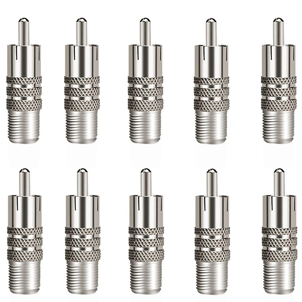 10 PCS/Set F Type Female to RCA Male Coaxial Cable Adapter, Straight Coupler Adapter Connector for Video Audio