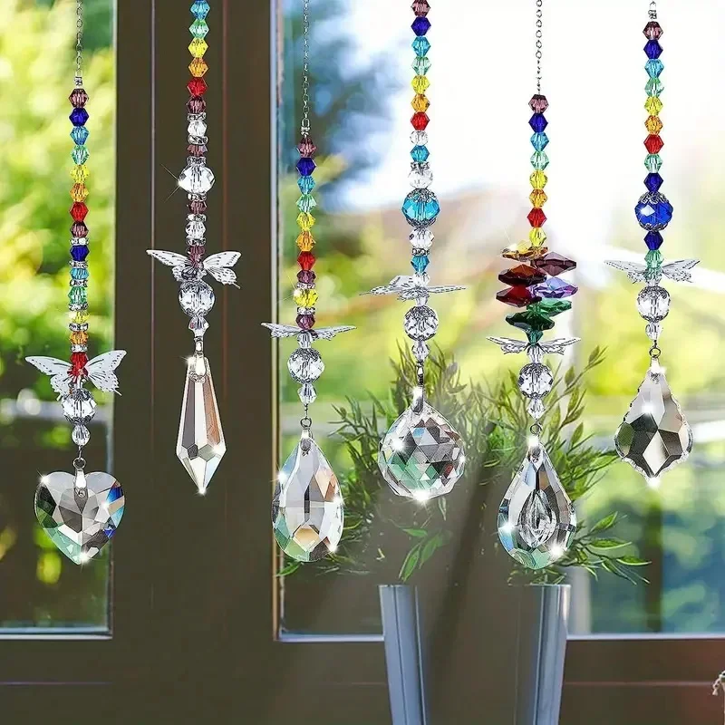 6pcs set Crystal Ball Prism Sun Catcher for Window Rainbow Maker with Butterfly Hanging Ornaments for Home Garden Decoration
