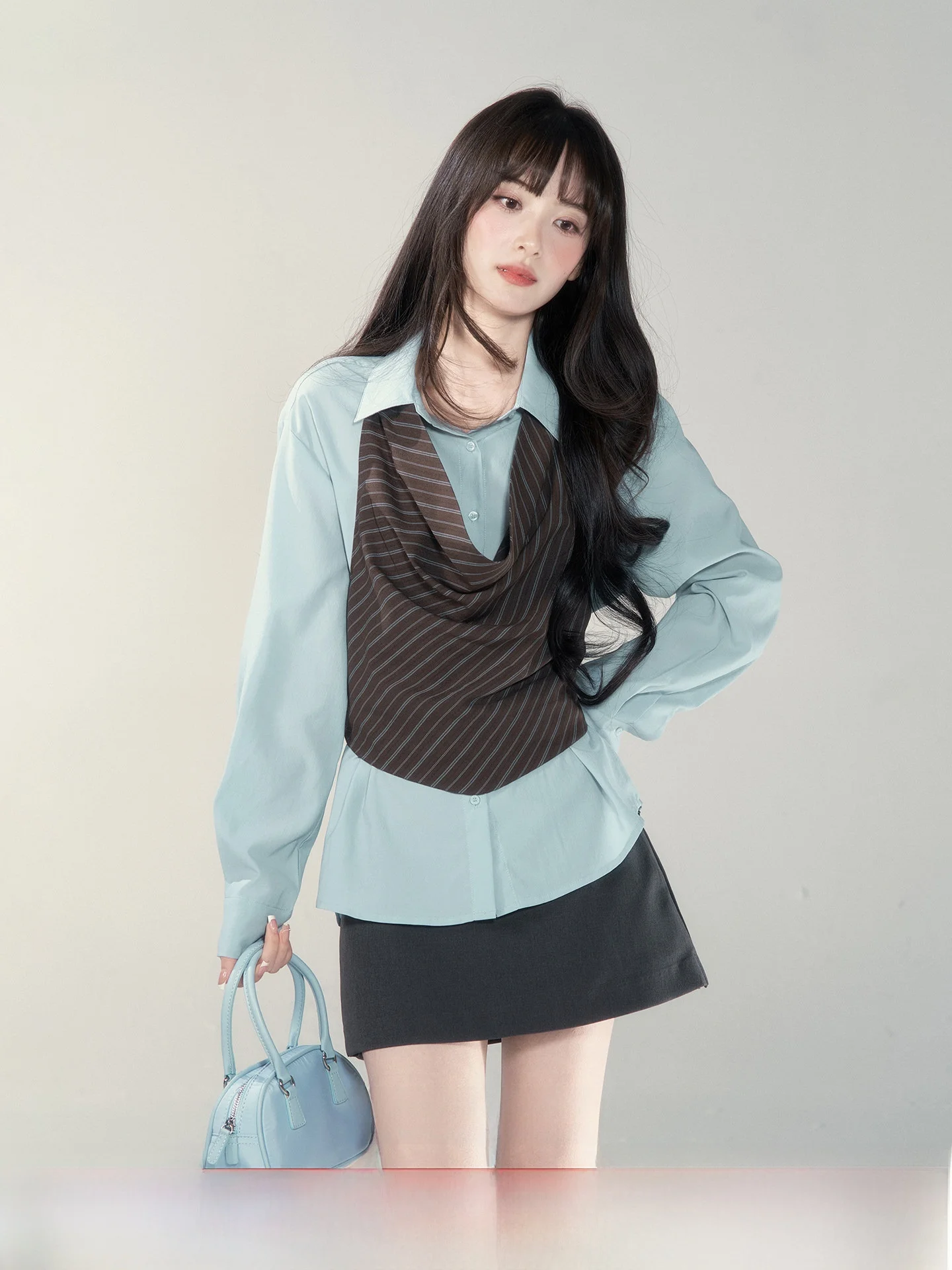 

Spring 2026 Women's Long Sve Collared irt Korean Sle Comfortable Breathable Loose Fit Pure Color Top by One Small Wild...