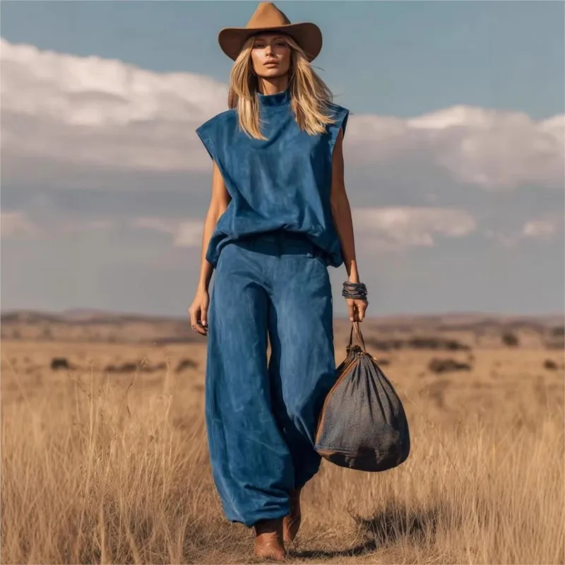 

Women Casual O Neck Sleeveless Loose Top And Long Pants Two-Piece Set Summer Holiday Fashion Chic Streetwear Ladies Outfits 2026