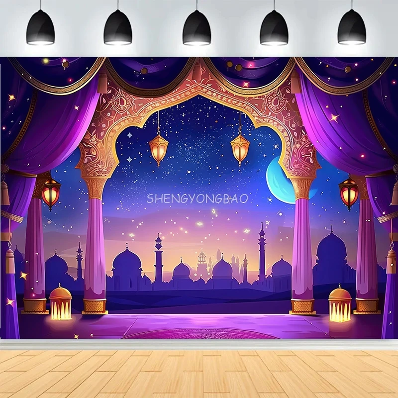 ليلة عربية مغربية حفلة غرفة المعيشة العربية نمط خلفيات للتصوير الفوتوغرافي عيد ميلاد ماجيك الجني خلفية الصورة الفاخرة DA-03