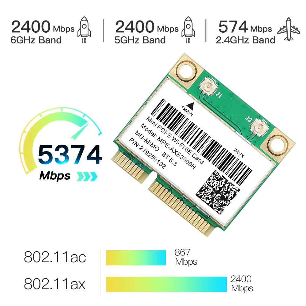 WiFi 6E AX210 Mini PCI-E Wifi Network Card BT 5.3 Tri Band 2.4G/5G/6Ghz 802.11AX 5374Mbps Wireless Adapter For Desktop Laptop