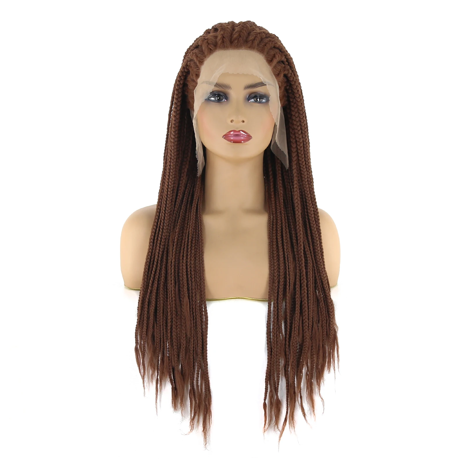 Thiswig Brown Braided Wig Synthetic Lace Front Wigs Handmade Yaki Hair Braids Slit Parting Braids Hair Box Braid Wig for Women