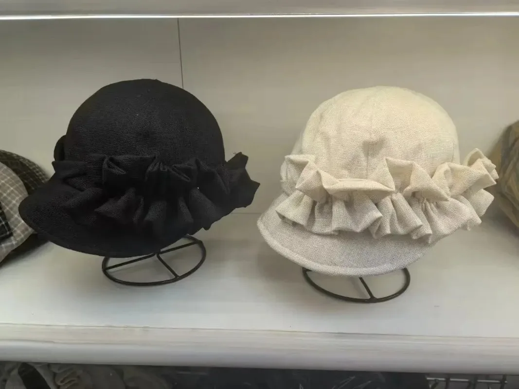 Niche Design Cotton and Linen Pleated Equestrian Hat Women Fashionable Face Small Girl Celebrity Style Sun Newsboy Caps