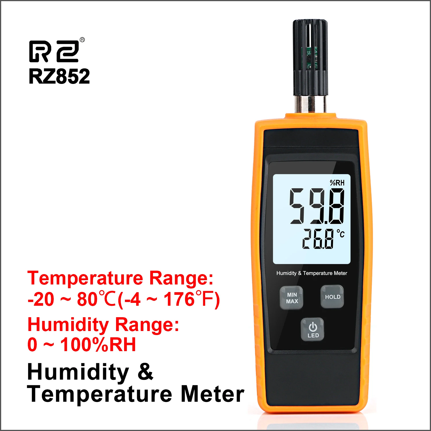 RZ Inductive Thermo Hygrometer Digital Thermometer Measurement Range 0-100%RH,0-80℃ With Temperature And Humidity Monitor