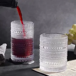 INS Style Glass Juice Cup Thickened Heat Resistant Dessert Goblet Colored Bead Dot Simple Tea Milk Coffee Cups Wedding Ornaments