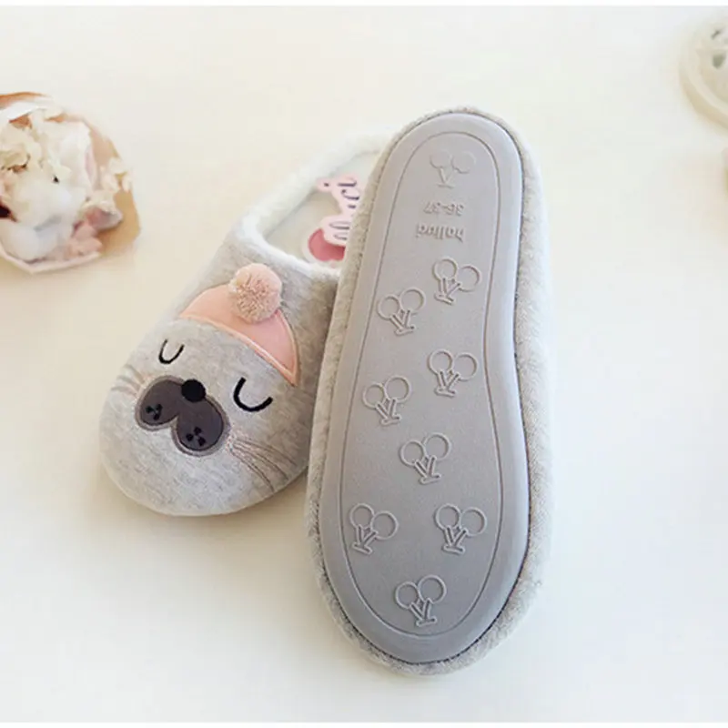 Cute Plush Sea Seal Slippers Indoor Fabric Shoes Rubber Bottom Girl Shoes Female Women