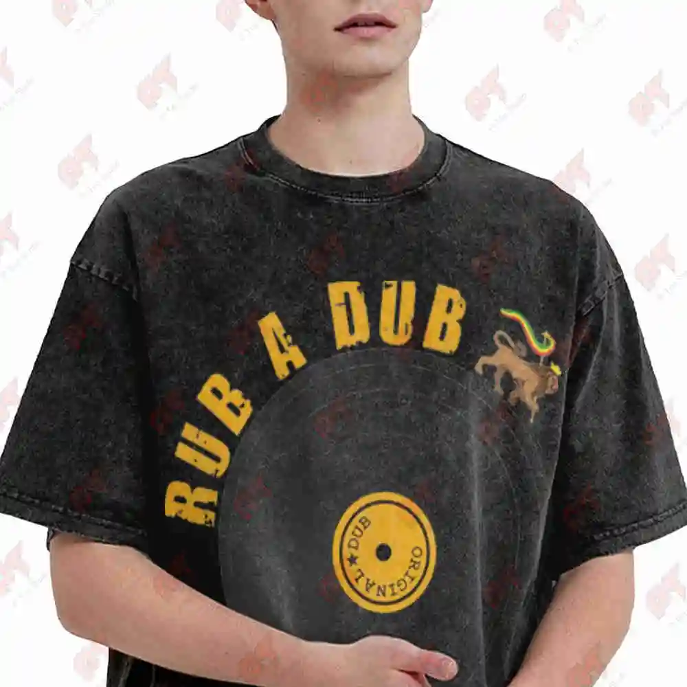 Rub A Dub Reggae Record Jamaican Sound System Vintage Washed Tee Pure Cotton T-Shirt