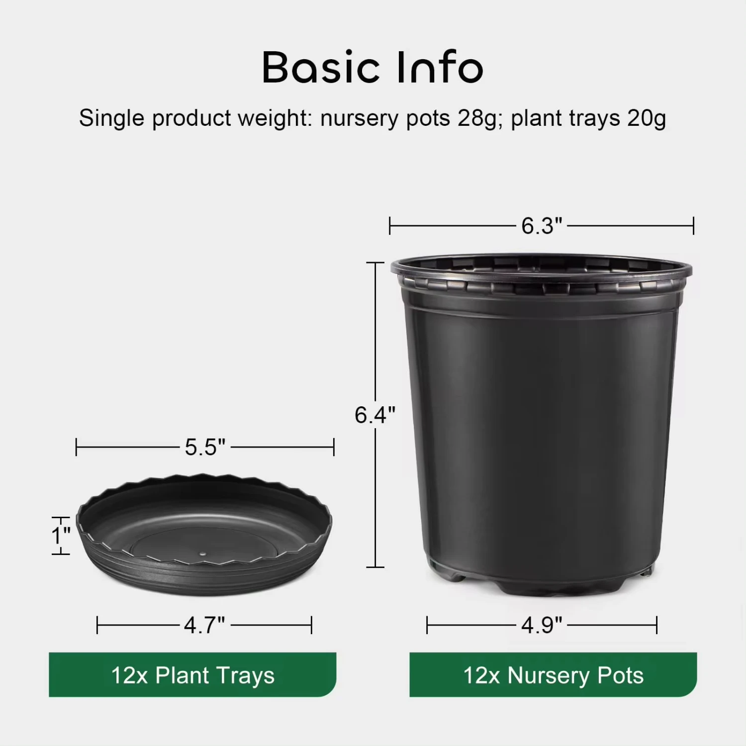 New 12 Set 6‘’ 0.5 Gallon  Plants Flexible Nursery Pot Flower Pots with Drainage Hole and Saucer, Plant Container(Black)