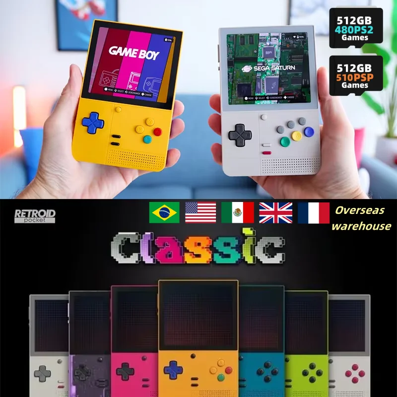 레트로이드 포켓 클래식 RP 클래식 레트로 비디오 게임 콘솔 휴대용 게임 콘솔 3.92 AMOLED 스크린 안드로이드 14 PSP PS2 게임 선물