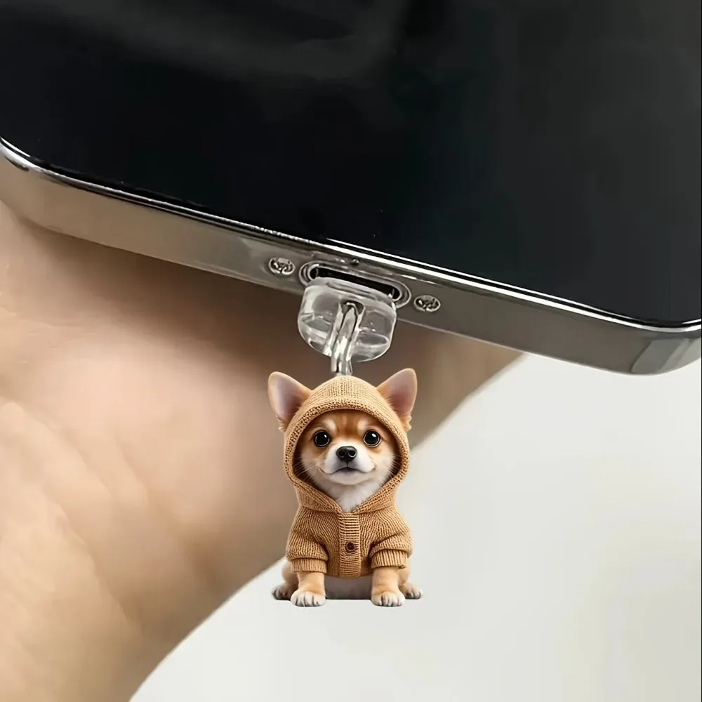 2D Flat Cartoon Dog Anti Dust Plug Suitable For iPhone Protection Stopper Accessorie For Type-C Mobile Phone Dust Plug Pendant