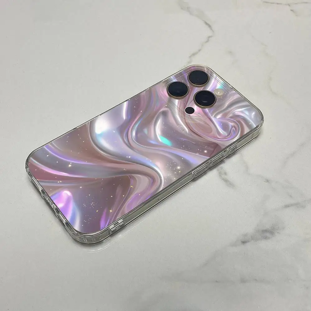 Funda de teléfono artística con textura líquida abstracta para iPhone 17,16,15,14,13,12,11,Plus,Pro,Max,Plus,E,Air,Mini transparente