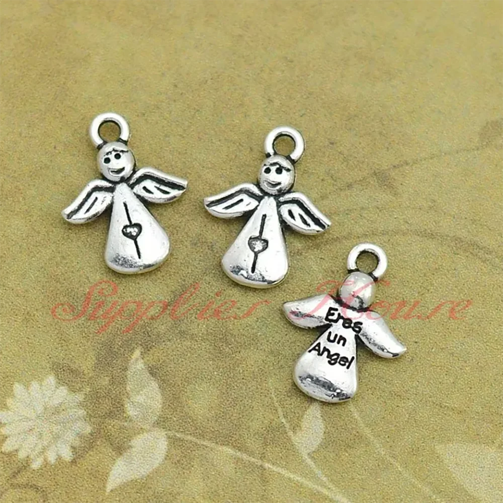 20pcs/lots Vintage Guardian Angel Fairy Charms Cupid Heart Pendants For Diy Jewelry Making Findings Supplies Accessories