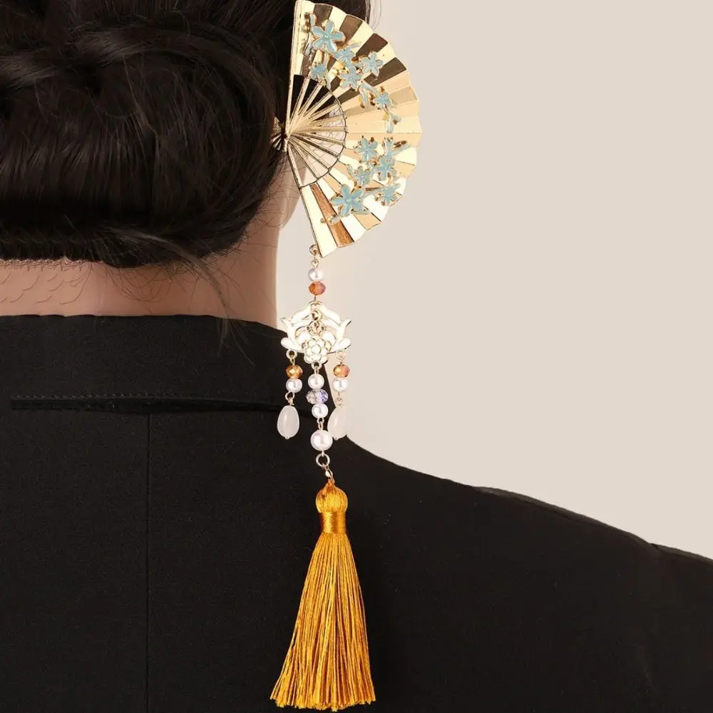 Fan Shape Tassel Hairpin Neo-Chinese Styl Alloy Pearl Fringe Hairpin Fringe Tassel Pearl Accent Pearl Hair Fork Wedding Occasion