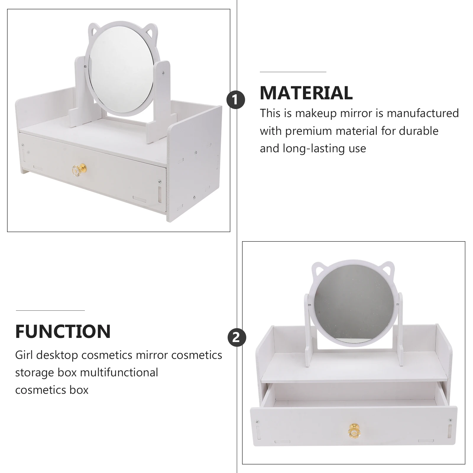 

1pc Multifunctional Makeup Mirror Storage Box 360° Rotatable Desktop Organizer Jewelry Storage Home Use Mirror