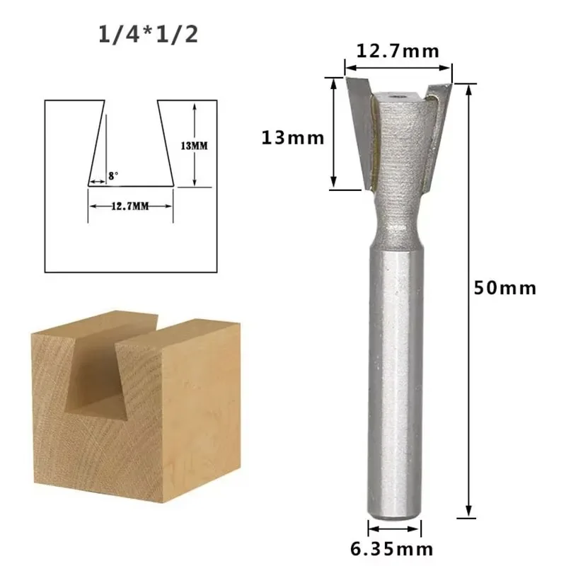 1PC 1/4" 6.35MM Shank Milling Cutter Wood Carving Dovetail Wood Cutter Dovetail Router Bits For Wood  Engraving Milling