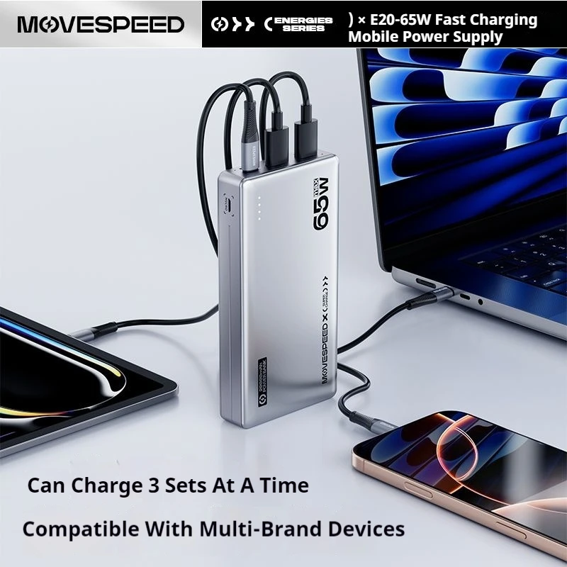 MOVESPEED 20000mAh Power Bank 65W Type C Fast Charge Portable External Battery Mobile PowerBank for iPhone MacBook Laptop