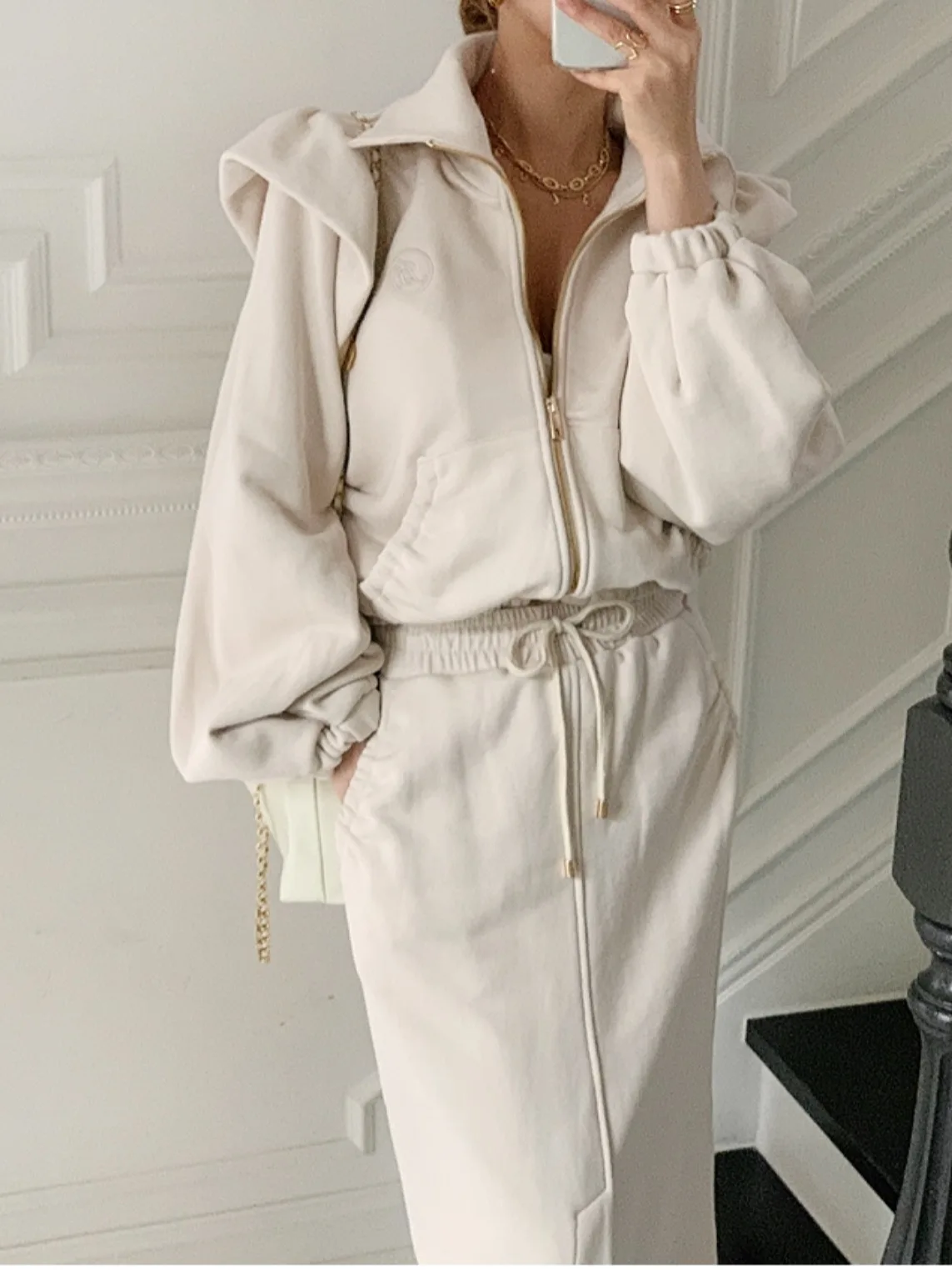 

Faionable Zipper Sweatirt Jaet Women's Winter New High Waist Split Bodycon Skirt Set Versatile Street Sle Outfit