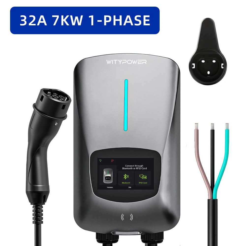 Witypower EV-laadstation Type 2 3-fasig 11KW 22KW APP-besturing elektrische autolader CEE-stekker 1-fasig 7KW wandlader laadpaal