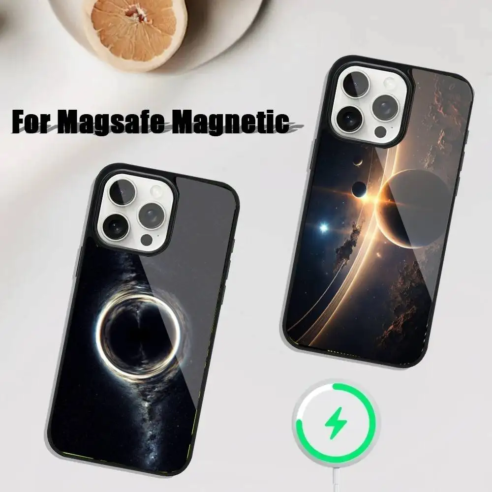 Space Planet Sterne Mond Handyhülle für iPhone 16,15,14,13,12,11,Plus,Pro,Max Mini Magsafe magnetisches kabelloses Laden