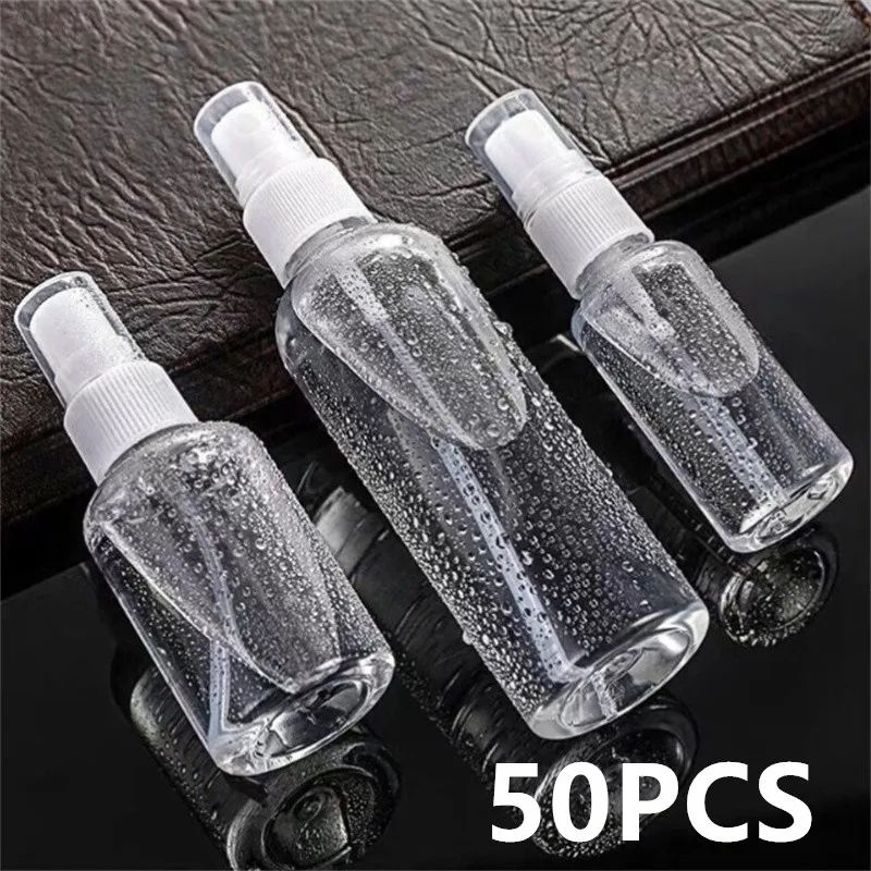50 sztuk 10ml 20ml 30ml 50ml przezroczysta butelka wielokrotnego napełniania plastikowa butelka na perfumy Atomizer pusta butelka z rozpylaczem przenośne akcesoria podróżne