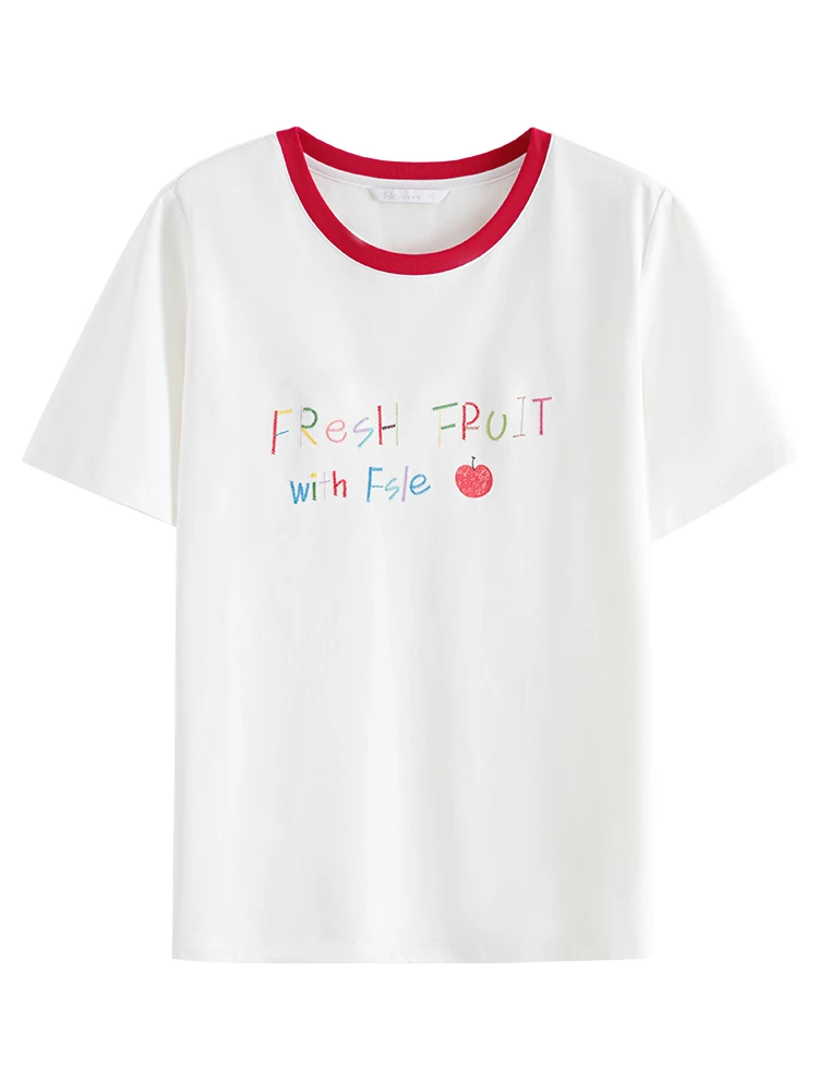 Fsle-女性のための刺letter文字付きカジュアルTシャツ、半袖トップス、新しい夏2021、24fs12319