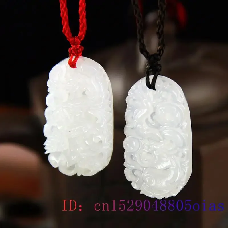 

Jade Dragon Phoenix Pendant Gifts Jadeite Women Chinese Men Fashion Jewelry Amulet White Carved Necklace Charm Natural