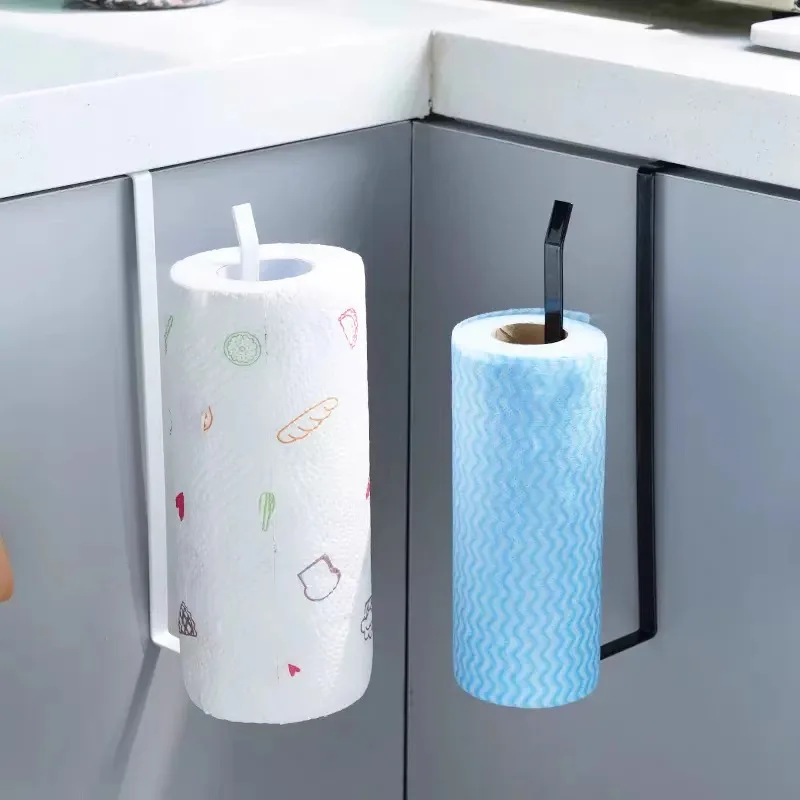 Kitchen Paper Towel Holder Without Punching Cabinet Roll Paper Organizer Rag Cling Film Storage Rack