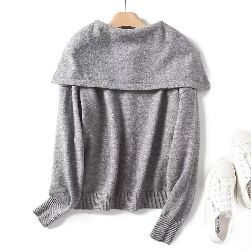 

Withered French Elegant Knitted Cardigan Sweaters Fashion Ladies Peter Pan Neck Grey Simple Single Breasted Knitted Jacket Wome