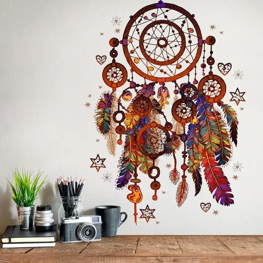 1PC Big Hot Colorful Dream Feather Catcher Wall Sticker for Girls Room Bedroom Door Glass Decoration Murals Art Home Decor