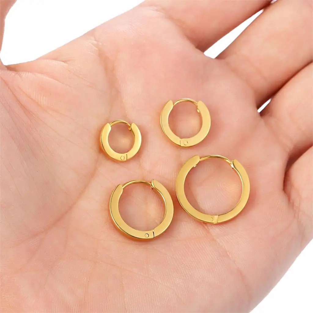 Goldfarbene, IP-beschichtete Edelstahl-Creolen mit AAA-Zirkonia, 2 mm, 7/9/12/14/16 mm Durchmesser, farbecht, allergiefrei, schlichter Stil – Detail 5