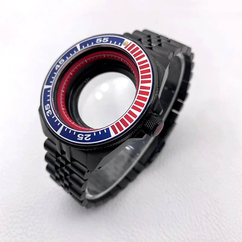 45mm Black Crown at 3.0 King Samurai Watch Case and 22mm Watch Strap Kits Fits NH35 7S 4R Automatic Movement Watch Case Custom